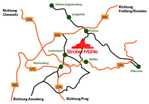 Umgebungskarte der Strobel-Mühle als Skizze